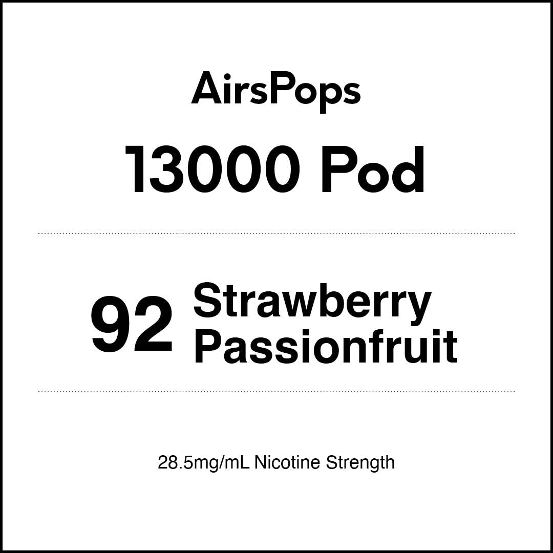 VapeTrend NZ's AirsPops 13000 Pod 92 Strawberry Passionfruit