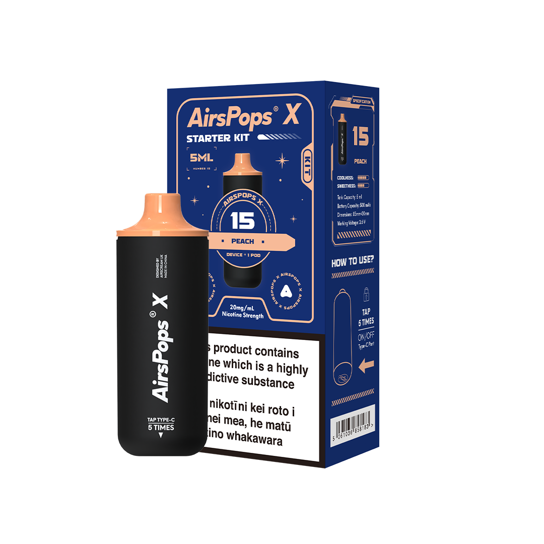 AIRSCREAM AirsPops X - 15 Peach Kit 5ml (3000 Puffs) - VapeTrend NZ