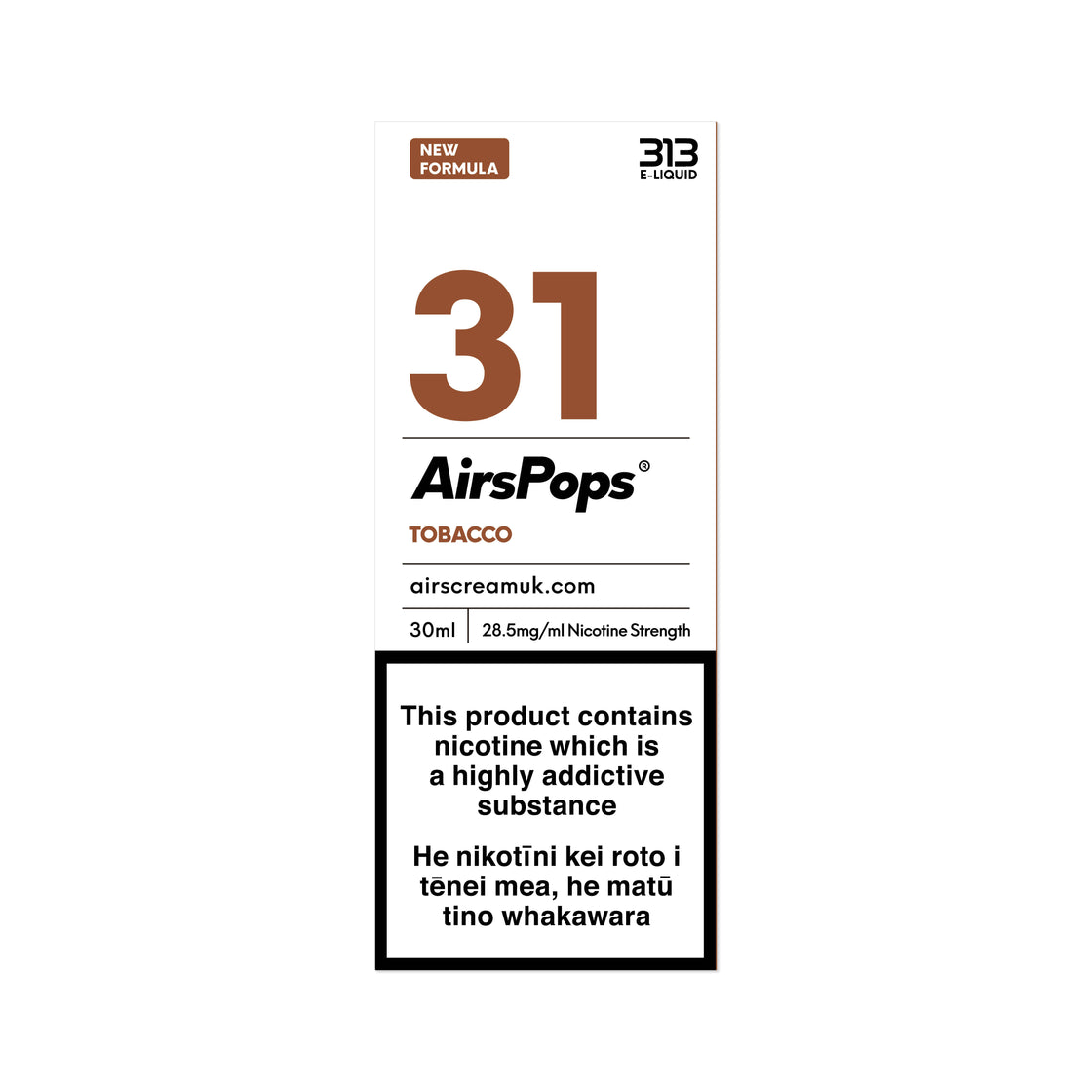 AirsPops 313 E-LIQUID No.31 Tobacco( Prev. Classic Toba) 30ml AIRSCREAM - VapeTrend NZ