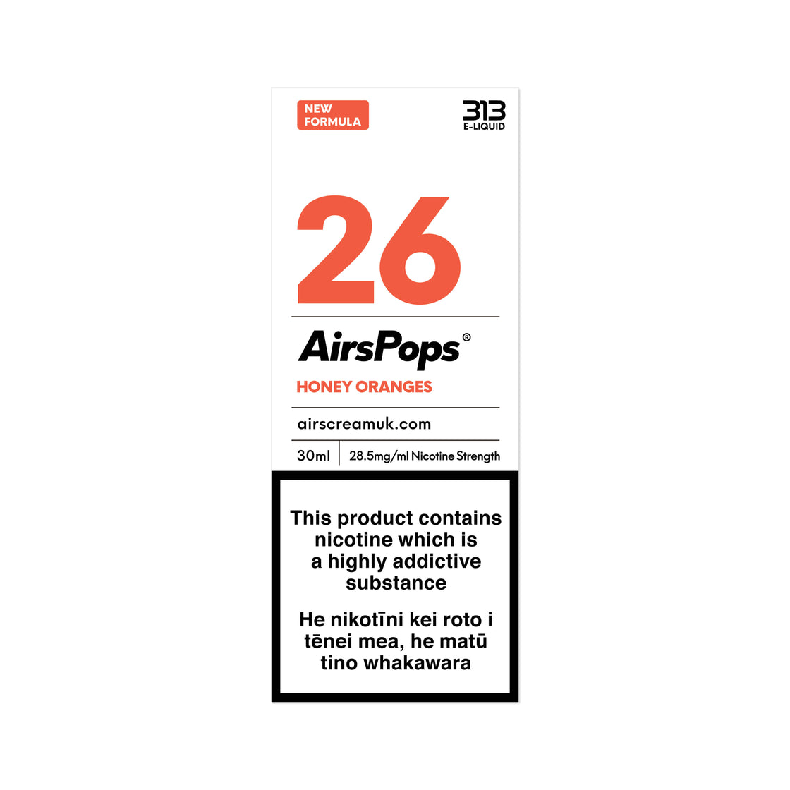 AirsPops 313  E-liquid No.26 Honey Orange (Prev. Mandarin Orange) 30ml AIRSCREAM - VapeTrend NZ