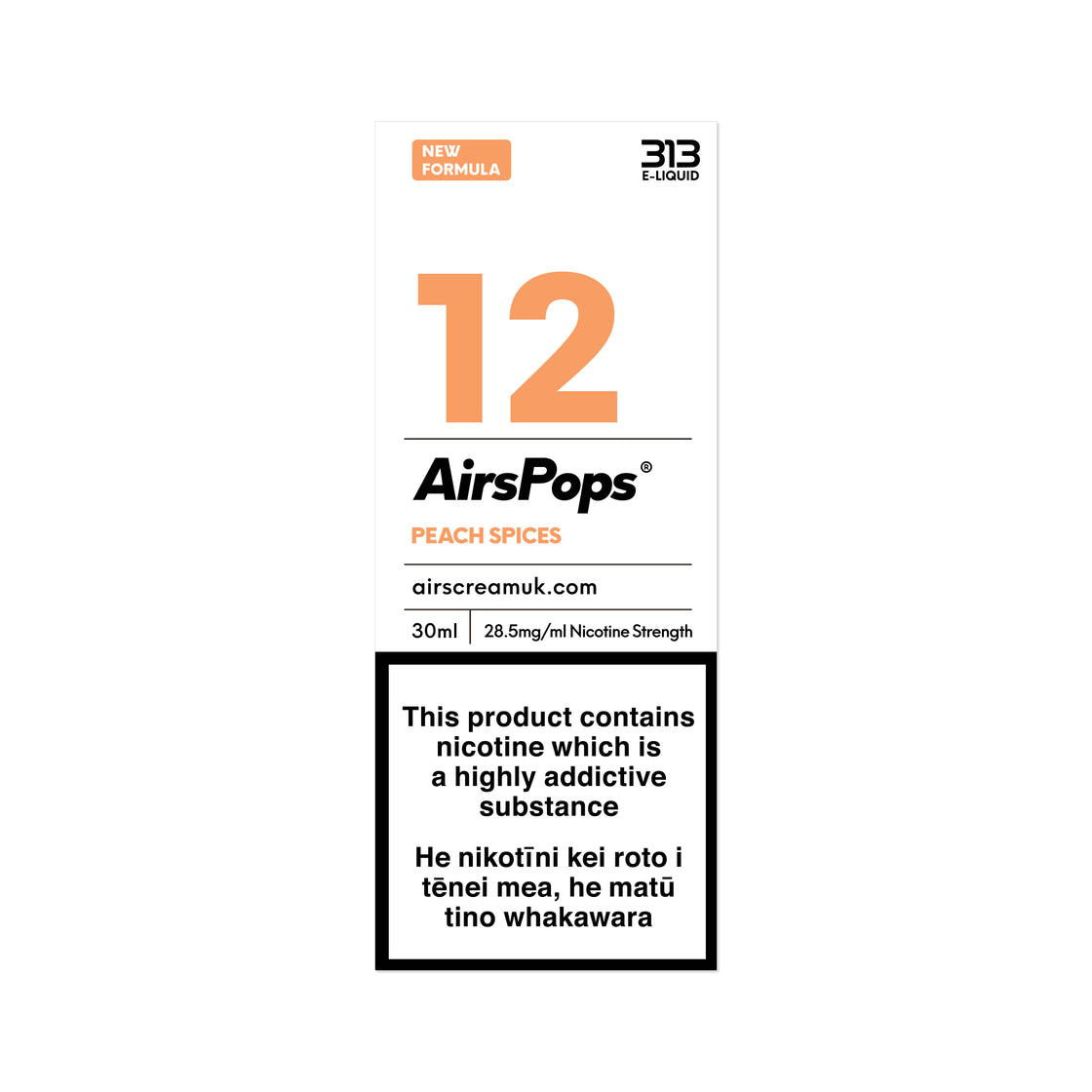 AirsPops 313 E-LIQUID No.12 Peach Spices(Prev. Peach Whiskey) 30ml AIRSCREAM - VapeTrend NZ