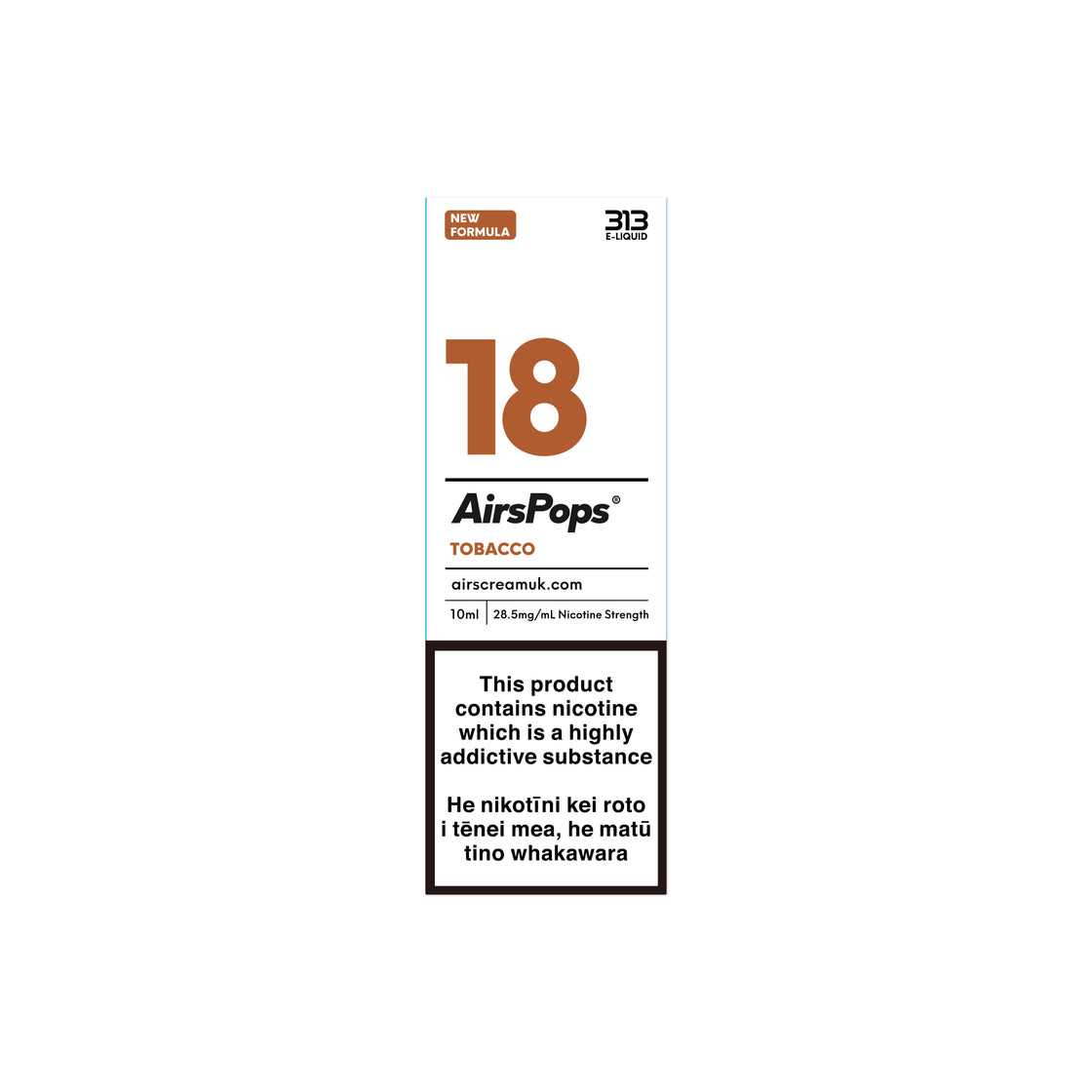 AirsPops 10ml 313 E-liquid - No.18 Tobacco (Prev. West Toba) AIRSCREAM - VapeTrend NZ