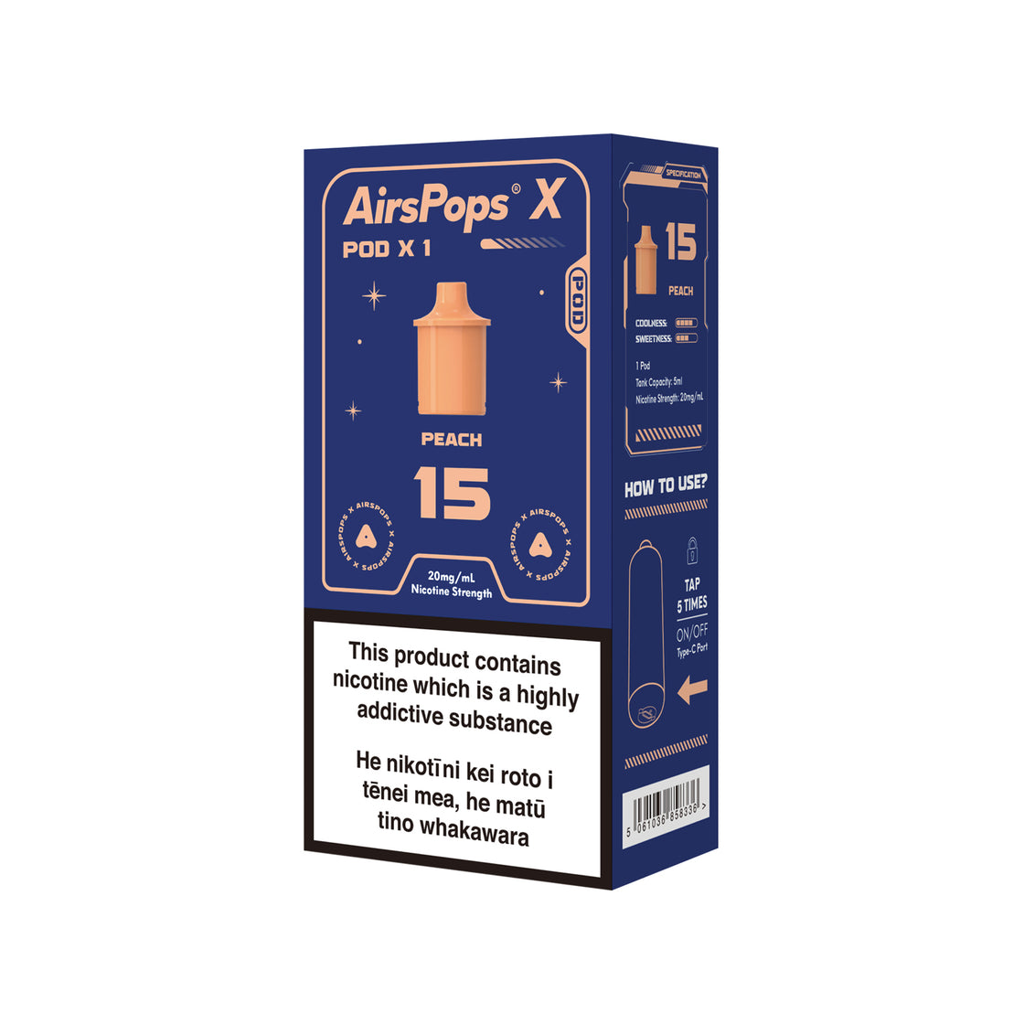 AIRSCREAM AirsPops X Single Pod - 15 Peach 3000 Puffs 5ml