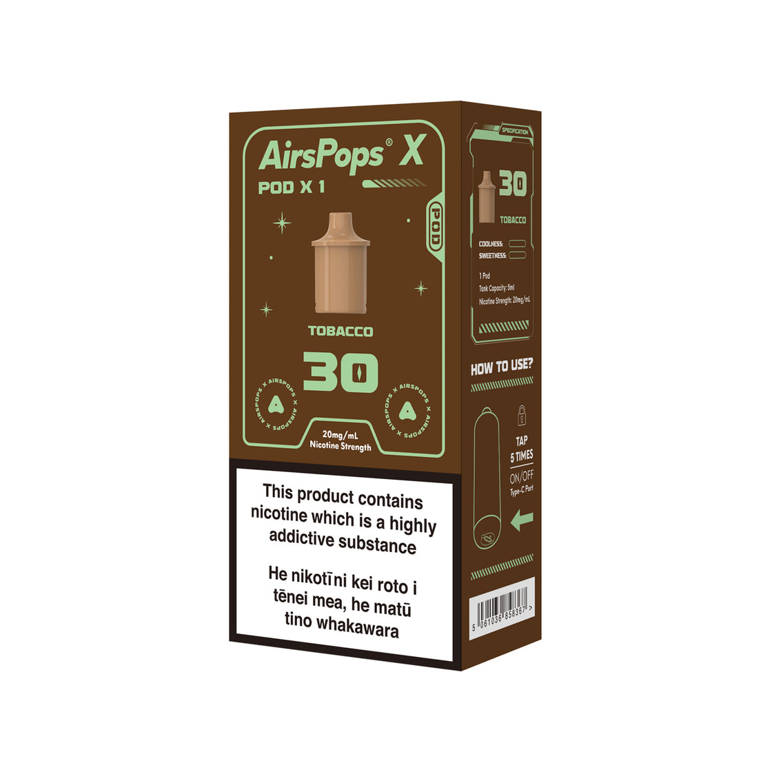 AIRSCREAM AirsPops X Single Pod - 30 Tobacco 3000 Puffs 5ml - VapeTrend NZ