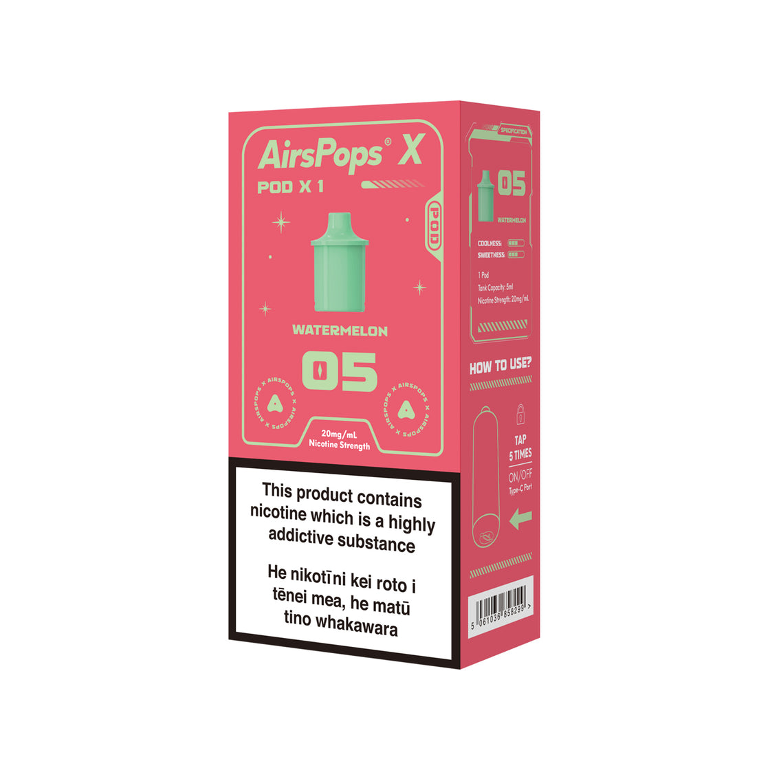 AIRSCREAM AirsPops X Single Pod - 05 Watermelon 3000 Puffs 5ml - VapeTrend NZ