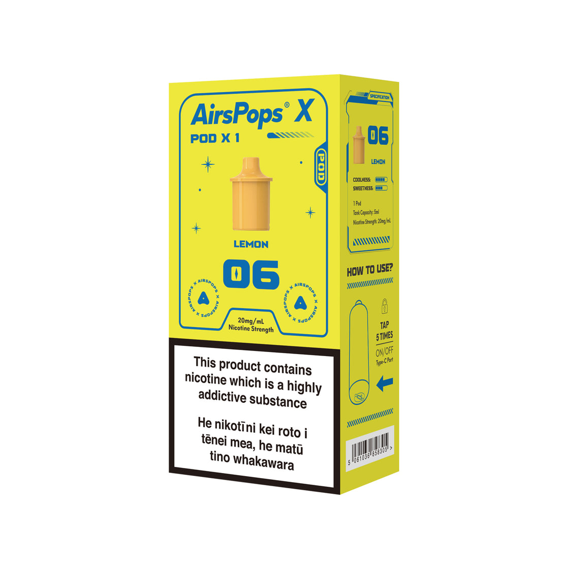 AIRSCREAM AirsPops X Single Pod - 06 Lemon 3000 Puffs 5ml - VapeTrend NZ