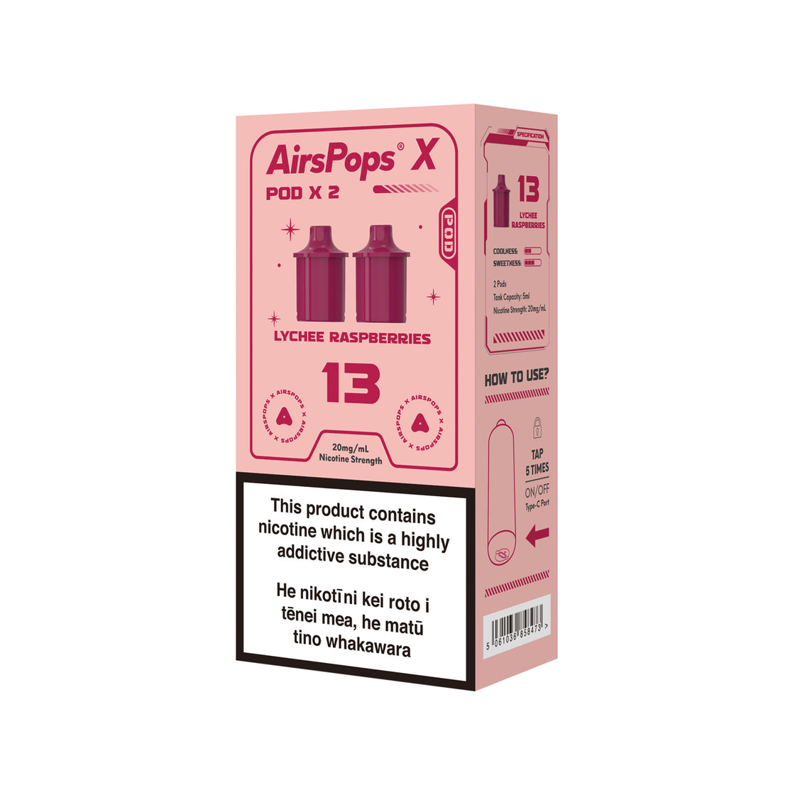 AIRSCREAM AirsPops X Twin Pod - 13 Lychee Raspberries 3000 Puffs 5ml - VapeTrend NZ