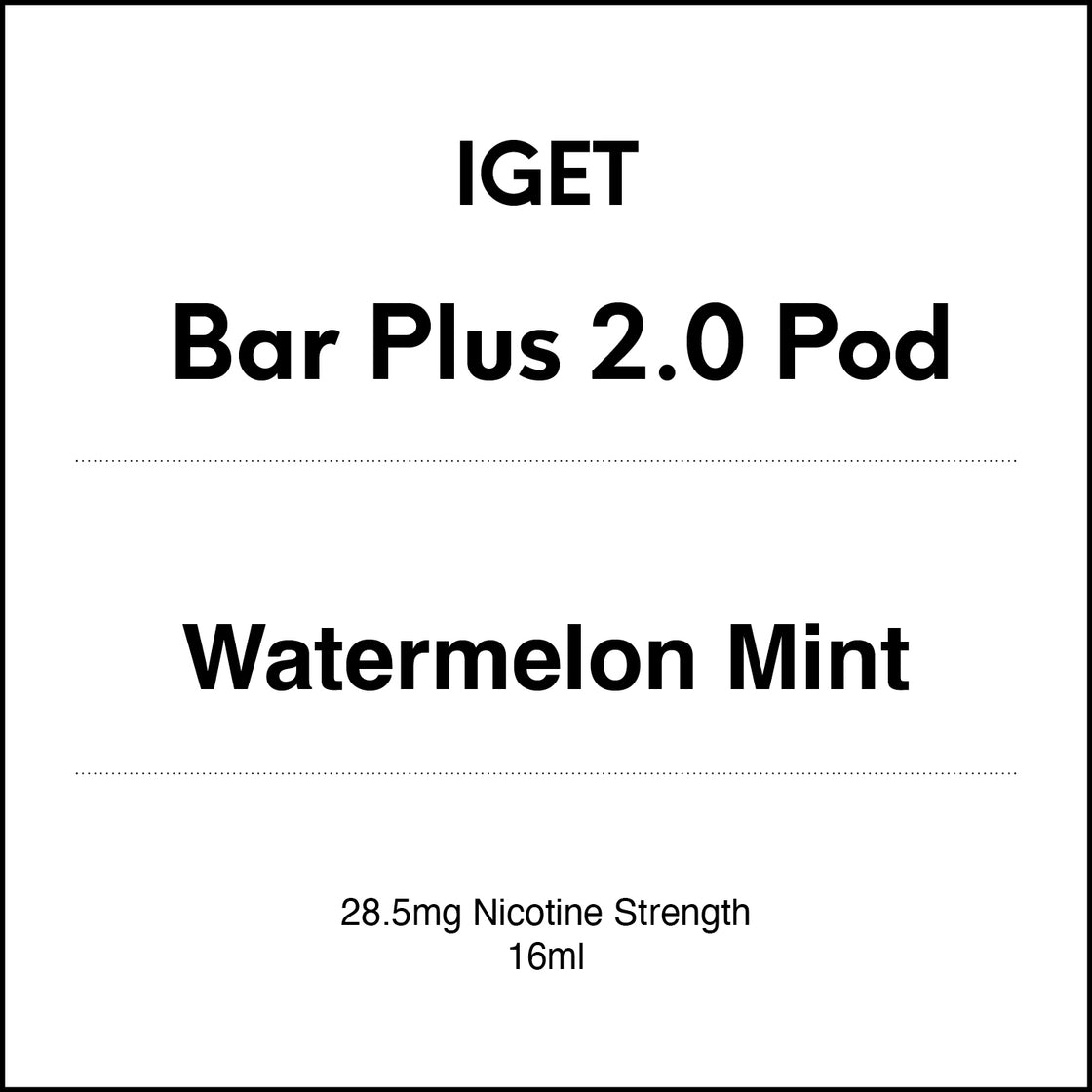 IGET Bar Plus Replacement Pod 2.0 - Watermelon Mint  16ml