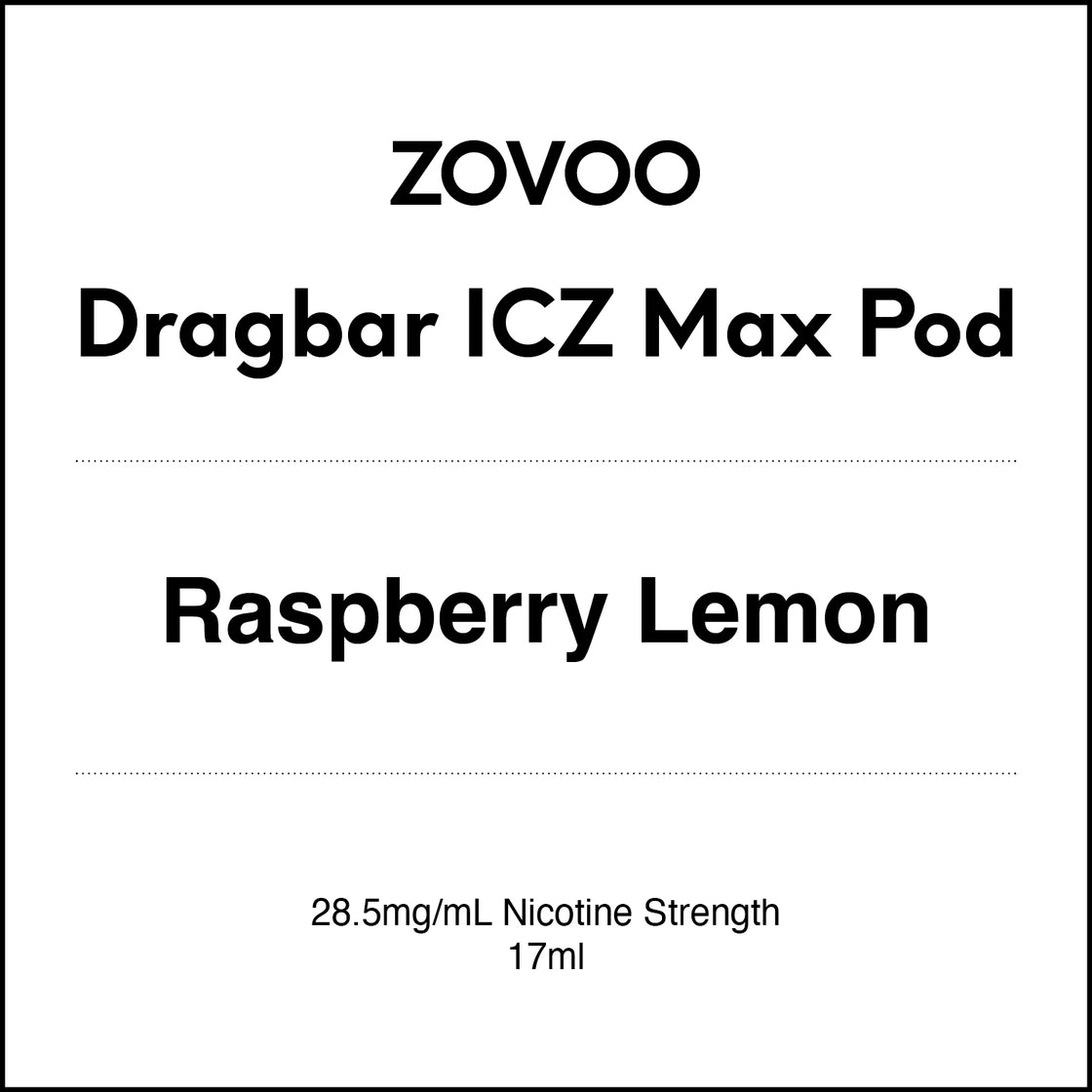 Zovoo Dragbar ICZ Max Prefilled Pod - Raspberry Lemon 17ml