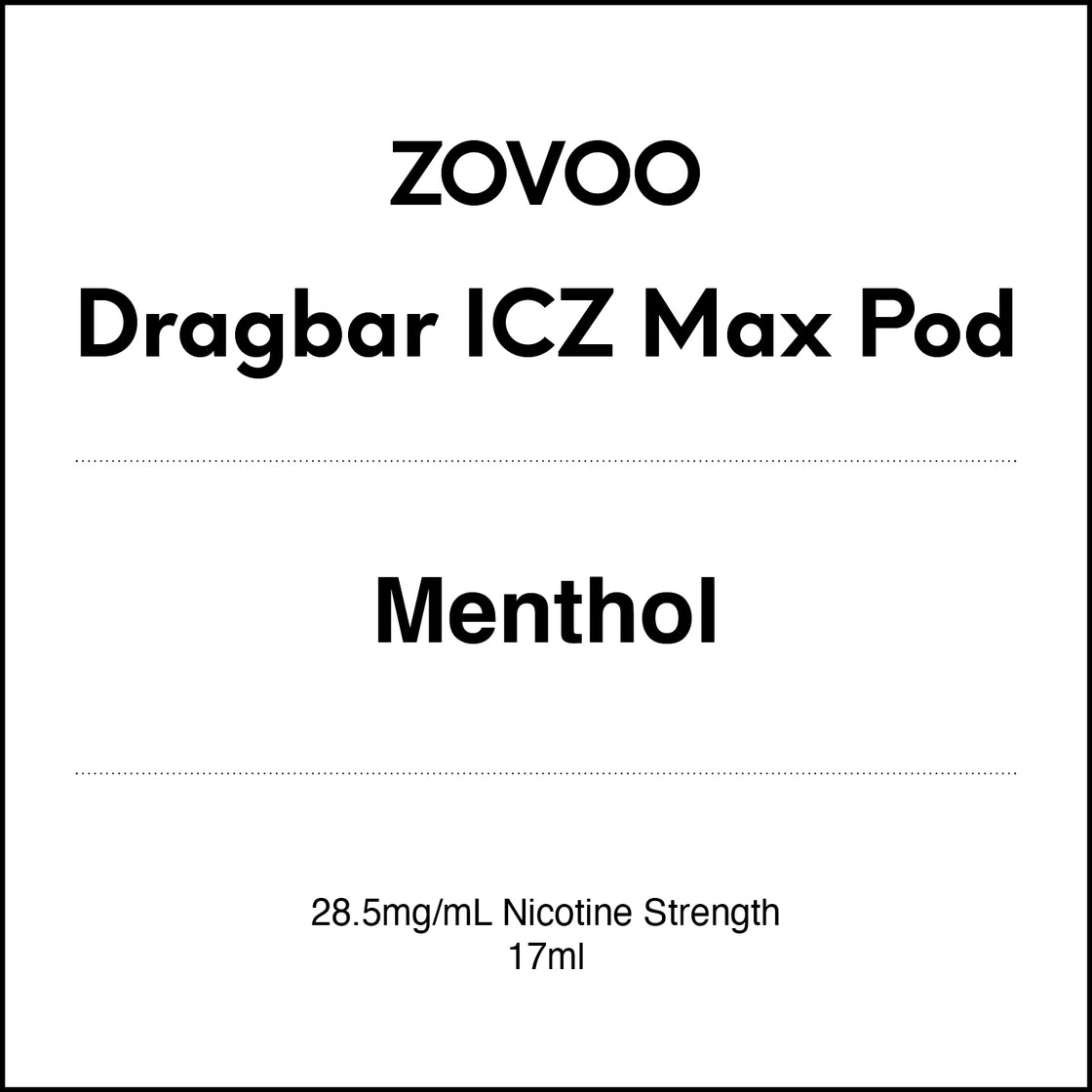 Zovoo Dragbar ICZ Max Prefilled Pod - Menthol 17ml